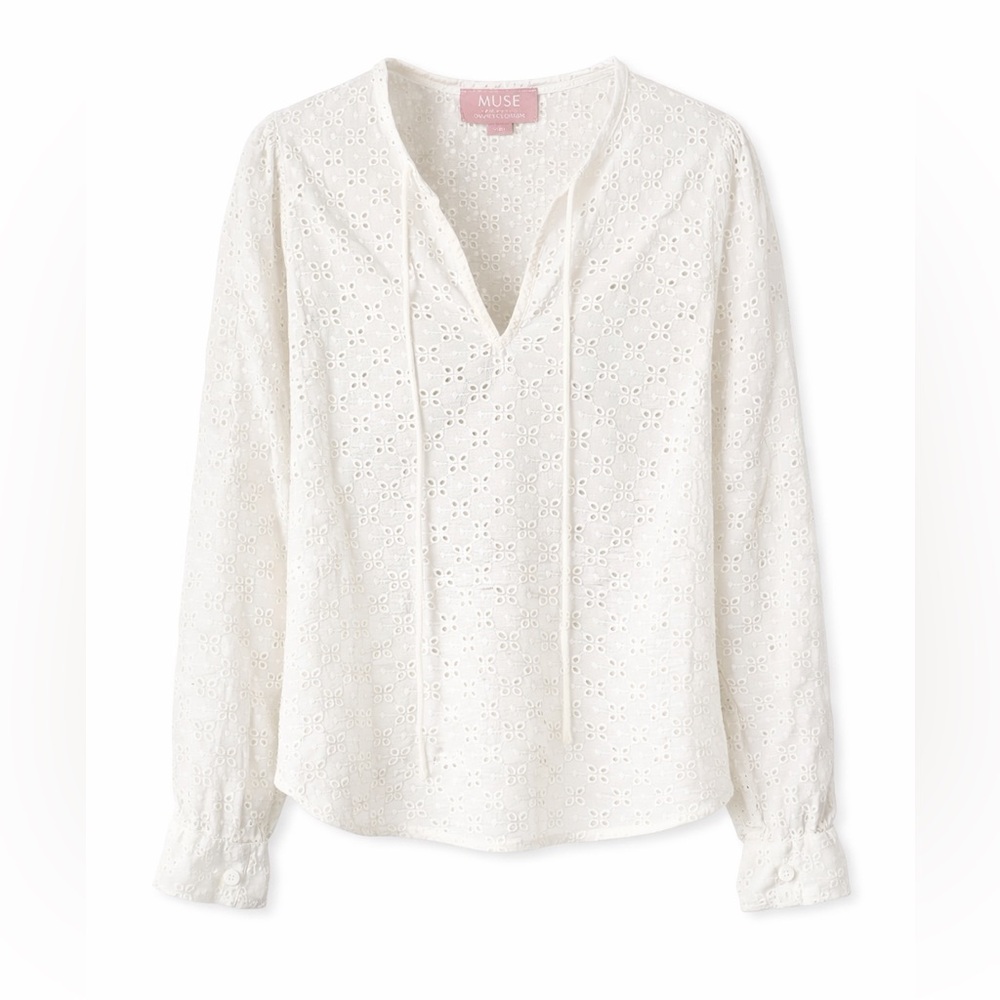 Muse Eyelet‎ Lace Blouse White Cottagecore Boho Romantic Top-Size 6